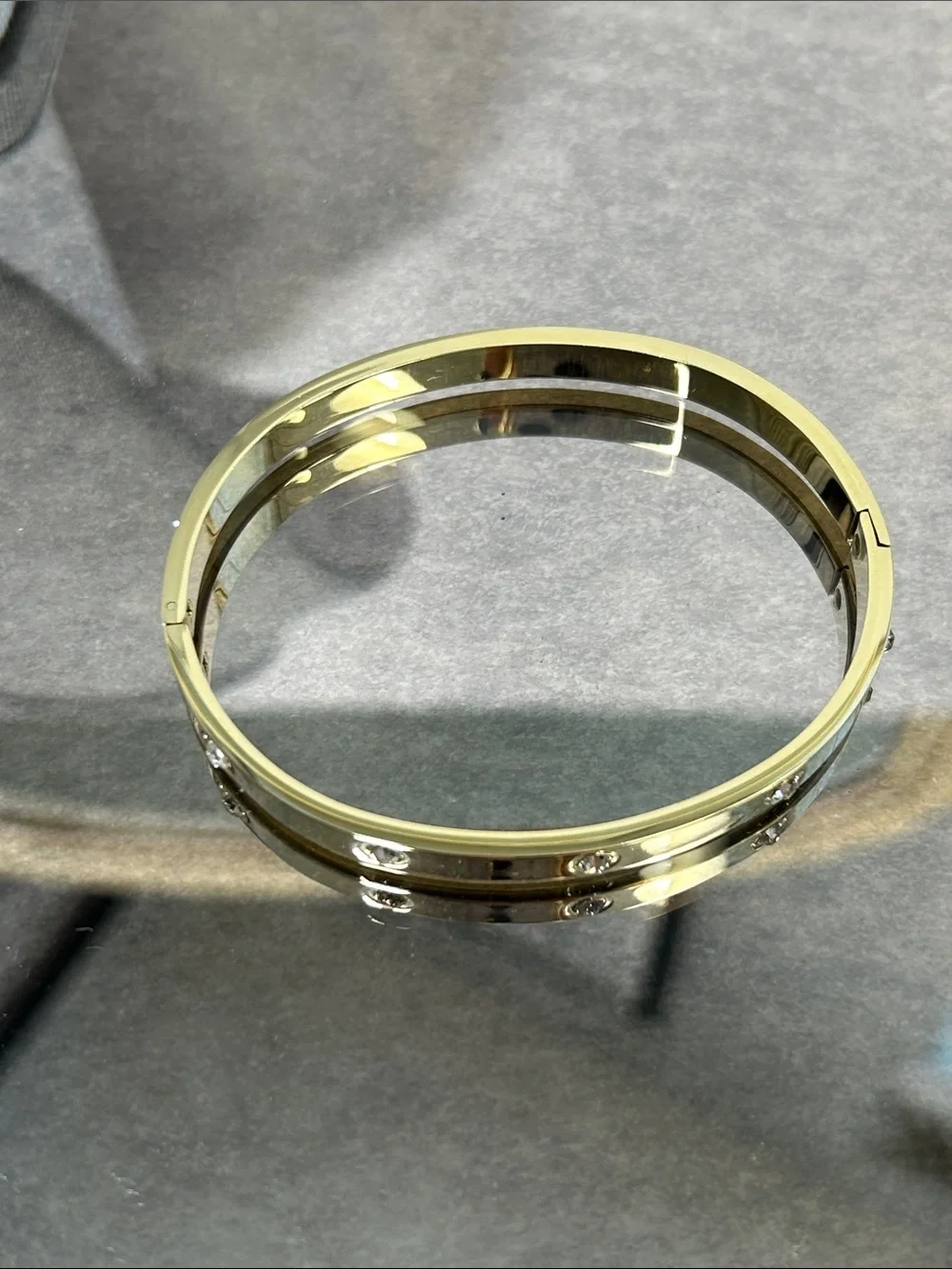 Gold Crystal-Studded Bangle Bracelet